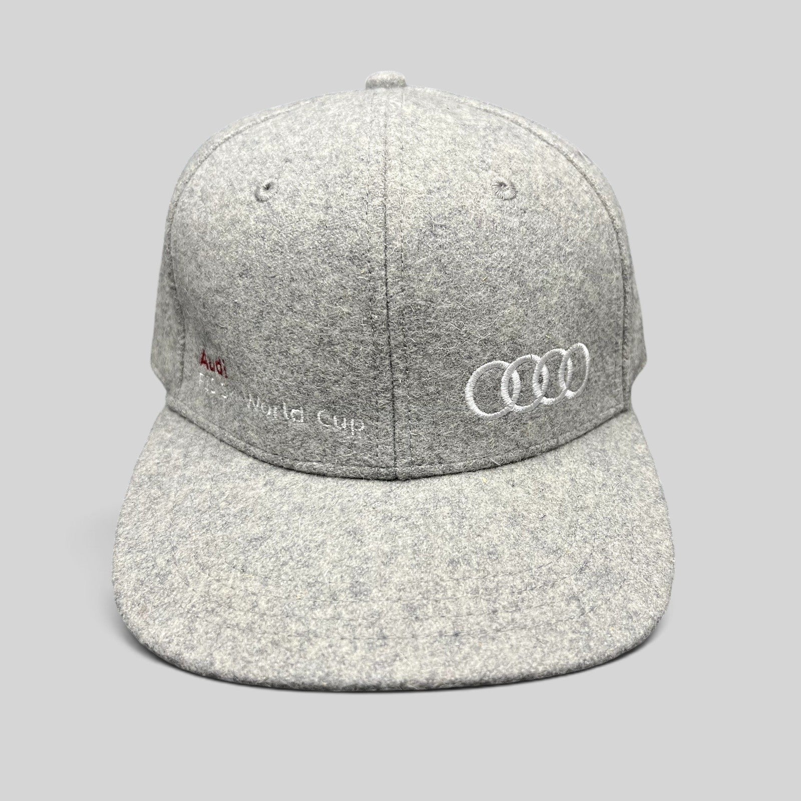 Raree Finds gray felted wool-blend Audi FIS Alpine World Cup snapback hat with embroidered Audi rings logo.