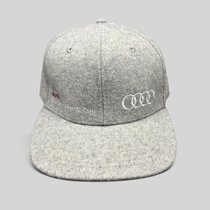 Raree Finds gray felted wool-blend Audi FIS Alpine World Cup snapback hat with embroidered Audi rings logo.