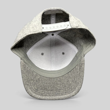 Raree Finds Audi FIS Alpine World Cup snapback hat interior view showing gray felted wool blend and snapback closure