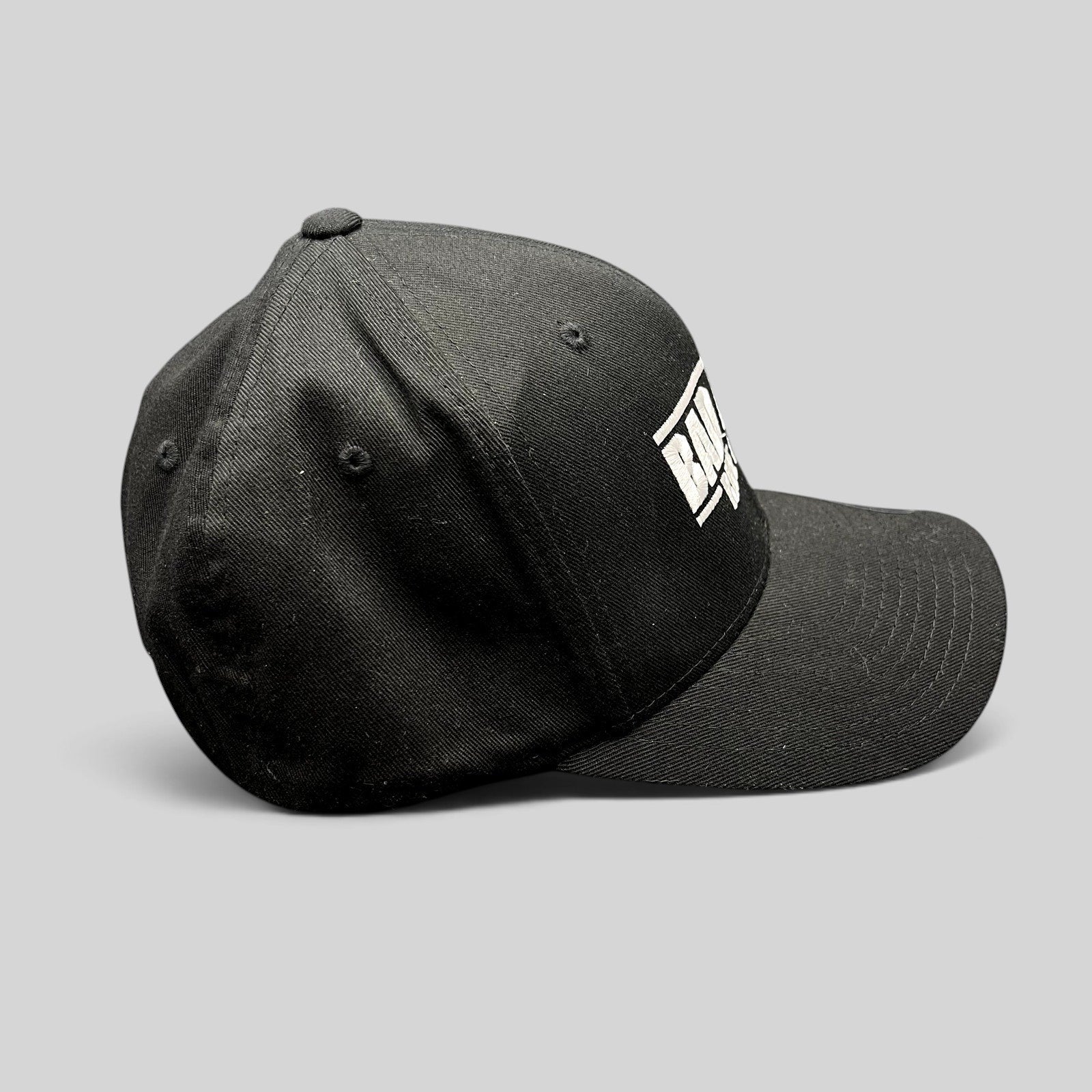 Raree Finds black Bad Boys Ride or Die crew hat with white embroidered logo on the side, Flexfit fitted cap.