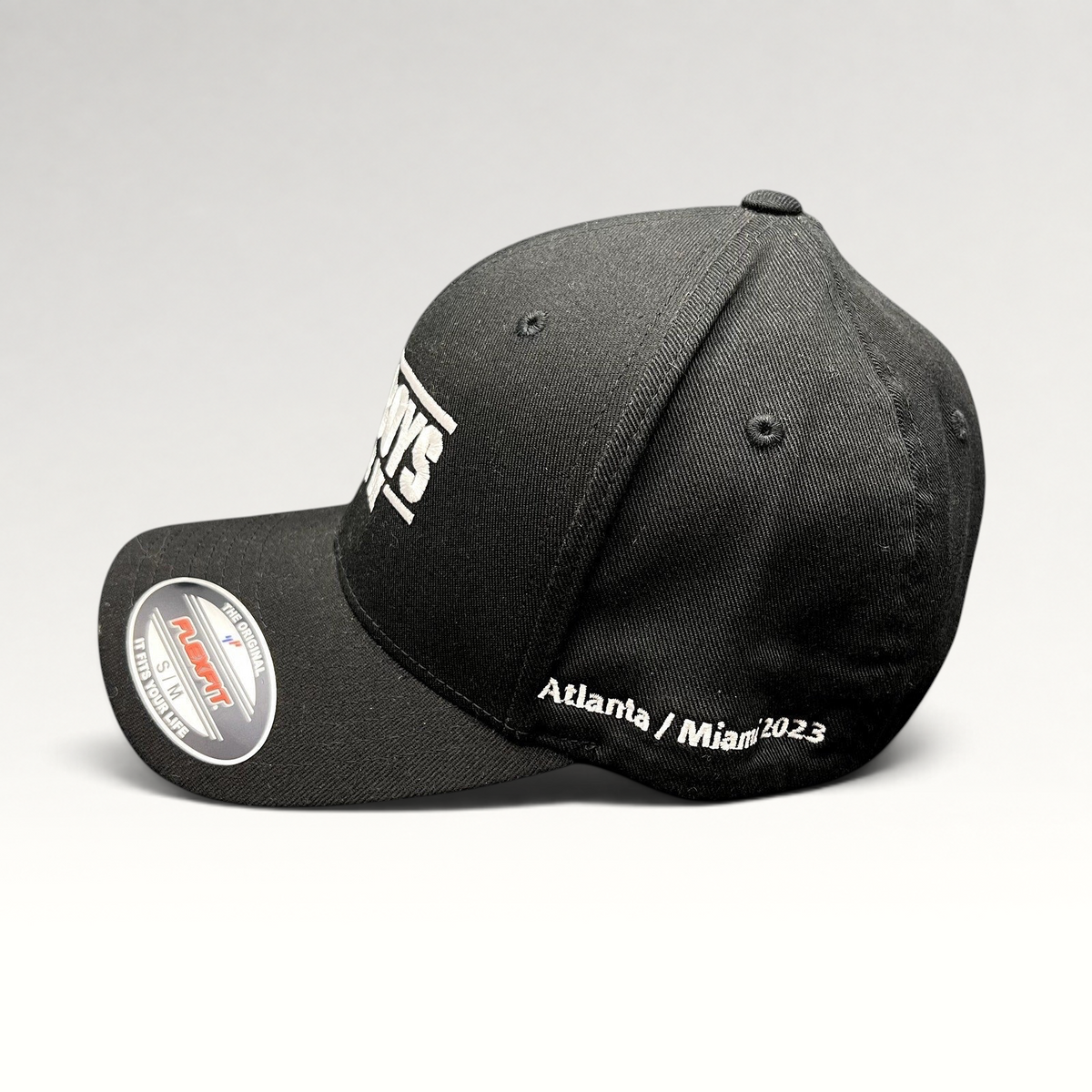 Raree Finds black Bad Boys Ride or Die crew hat with Atlanta Miami 2023 embroidery and Flexfit size sticker