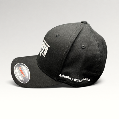 Raree Finds black Bad Boys Ride or Die crew hat with Atlanta Miami 2023 embroidery and Flexfit size sticker