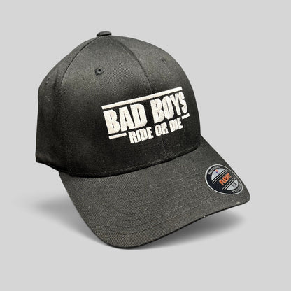 Raree Finds black Bad Boys Ride or Die crew gift Flexfit hat with white embroidered logo and size sticker