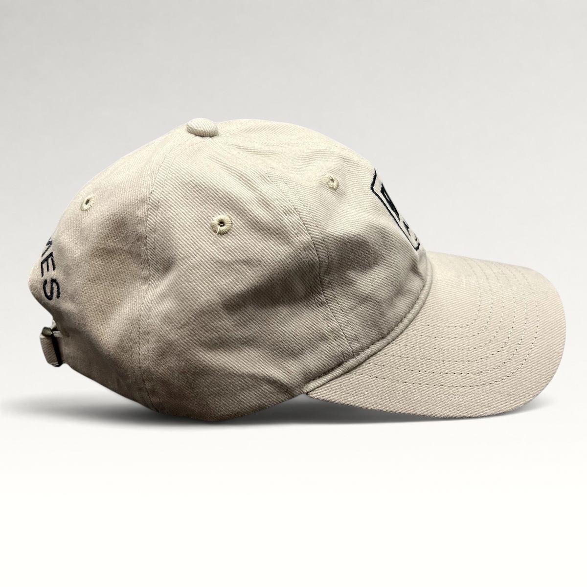 Raree Finds beige cotton twill dad cap with Epic Games logo embroidery and adjustable strapback closure