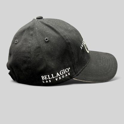 Raree Finds vintage black Bellagio Las Vegas Super Party XLII strapback hat with white side embroidery and curved brim