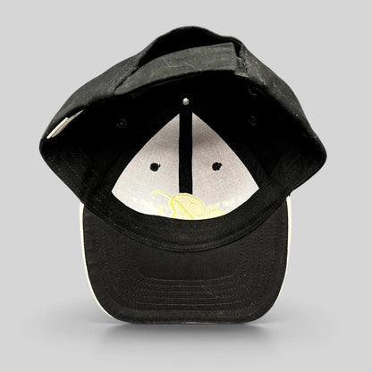 Raree Finds vintage black Bellagio Las Vegas Super Party XLII strapback hat with interior view and curved brim
