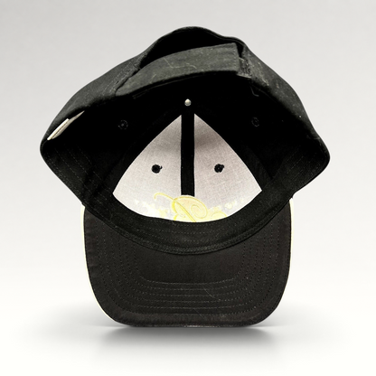 Raree Finds vintage black Bellagio Las Vegas Super Party XLII strapback hat with interior view and curved brim