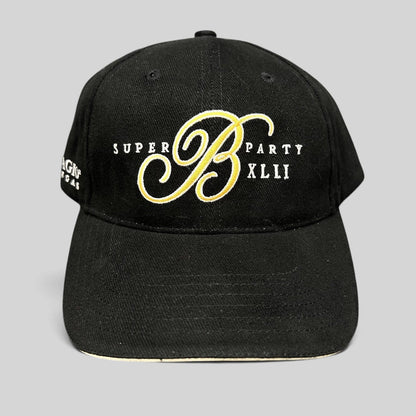 Raree Finds vintage black Bellagio Las Vegas Super Party XLII strapback hat with gold and white embroidered logo