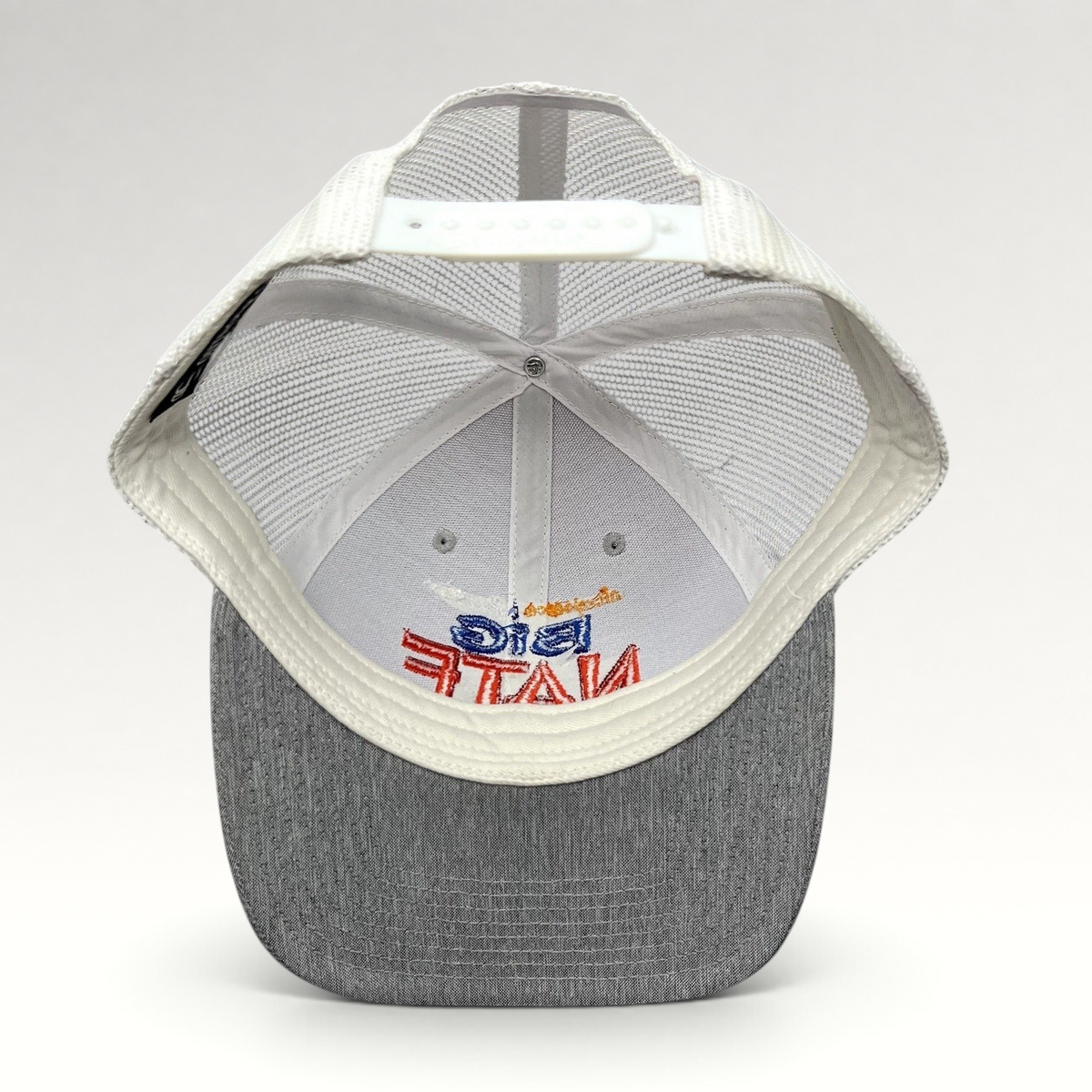 Raree Finds Nickelodeon Big Nate trucker hat showing the interior view with white mesh and heather gray brim