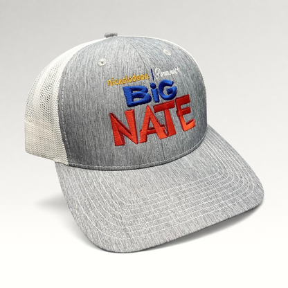 Raree Finds Nickelodeon Big Nate Paramount+ trucker hat with heather gray front, white mesh back, and embroidered logo.