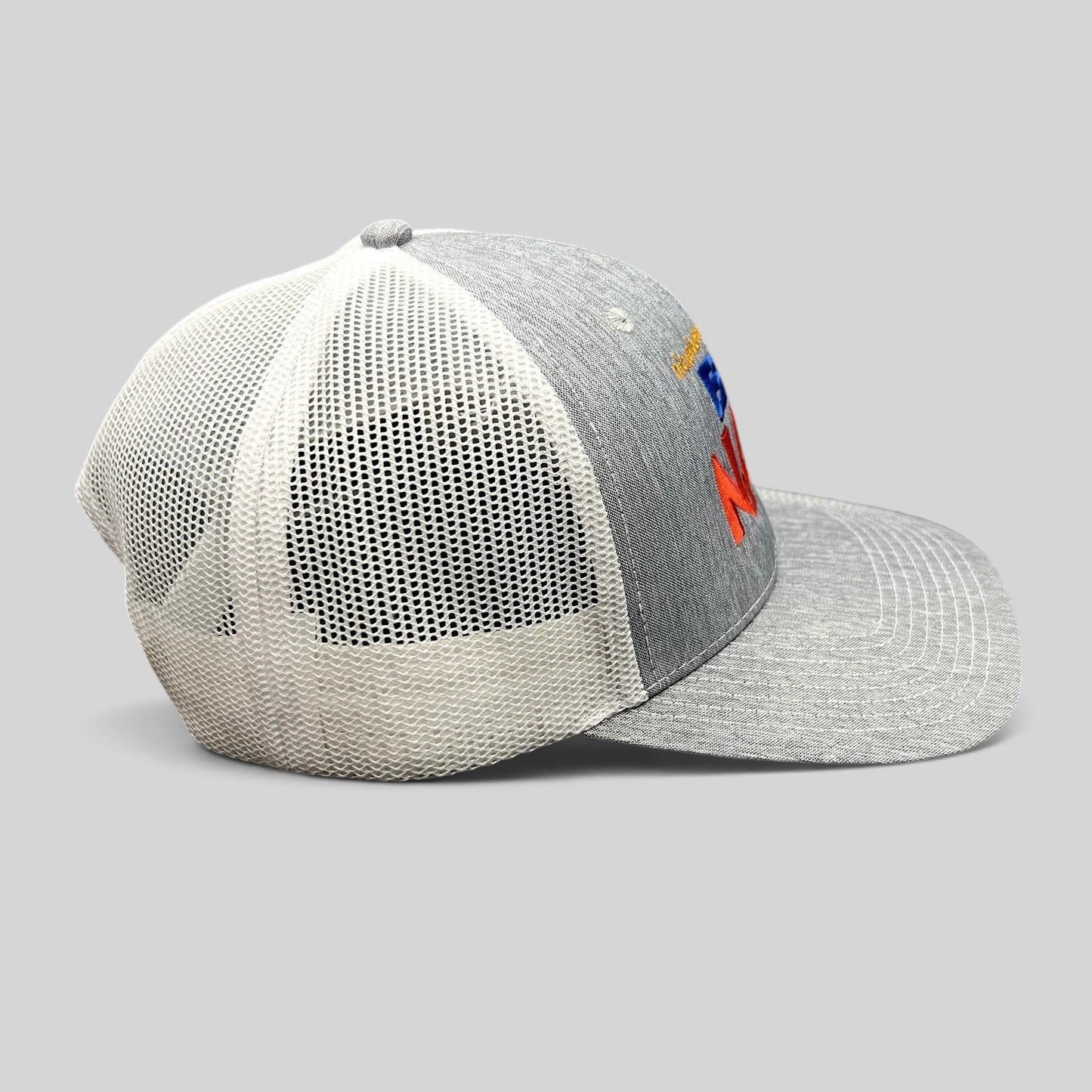 Raree Finds Nickelodeon Big Nate trucker hat with heather gray front, white mesh back, and embroidered front logo.