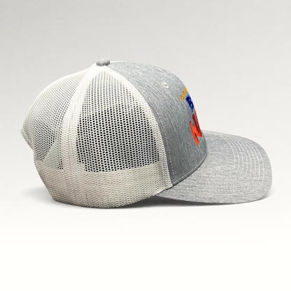 Raree Finds Nickelodeon Big Nate trucker hat with heather gray front, white mesh back, and embroidered front logo.