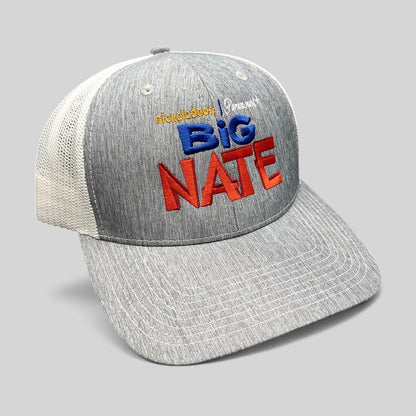Raree Finds Nickelodeon Big Nate trucker hat with heather gray front, white mesh back, and embroidered logo.