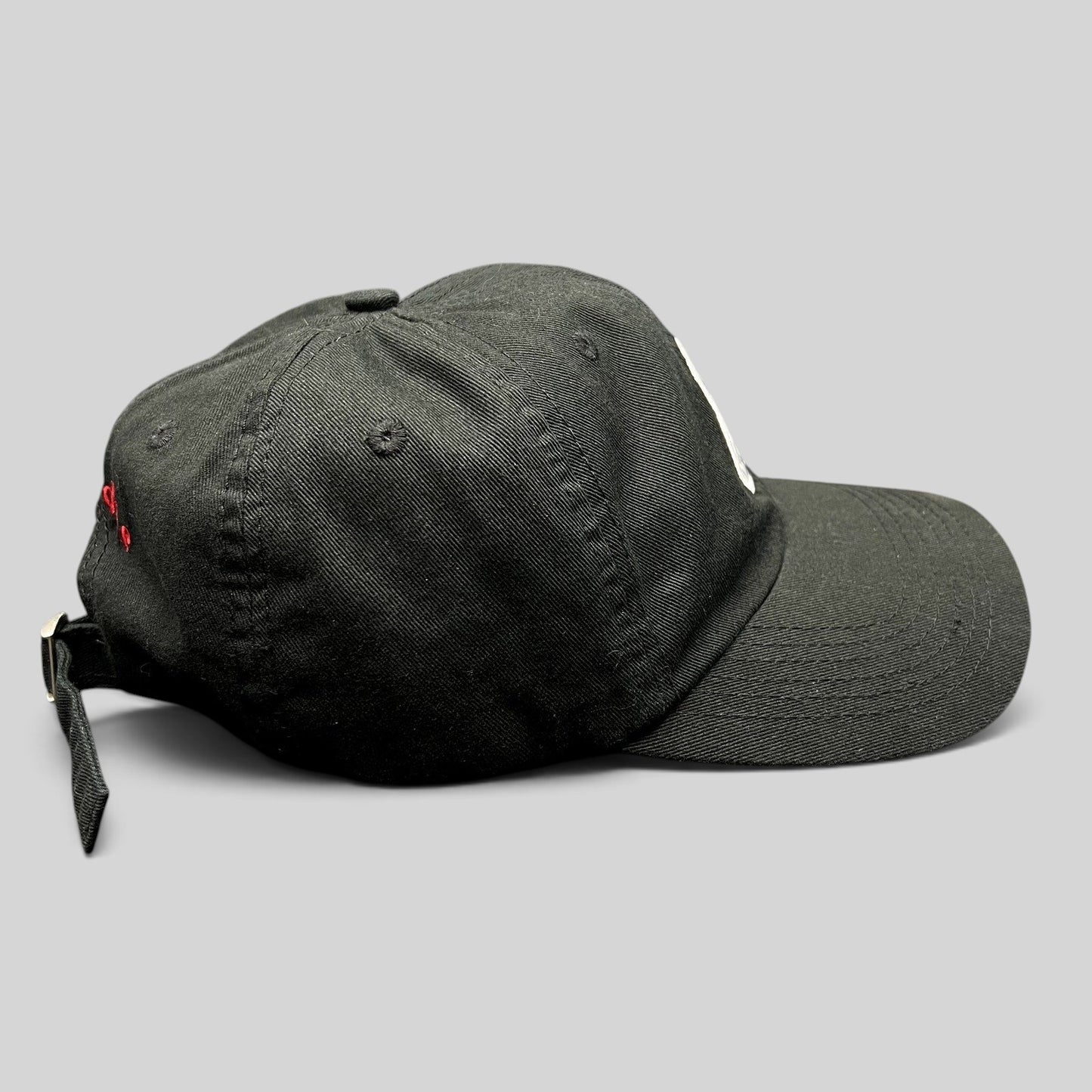 Raree Finds black strapback hat featuring a Notorious B.I.G. Ready To Die front patch and red rear embroidery.