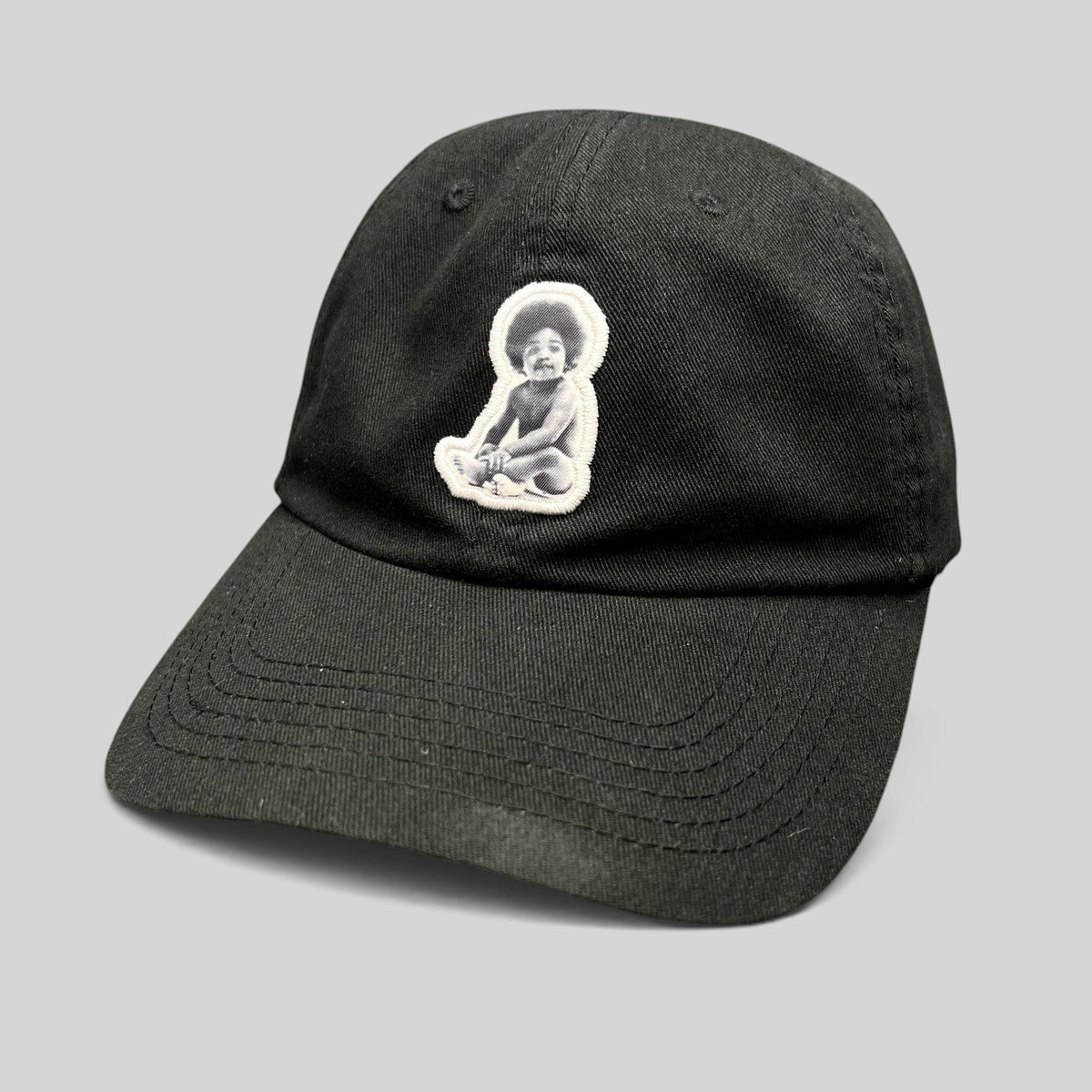 Raree Finds black strapback hat featuring an embroidered Ready To Die baby graphic patch on the front