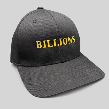 Raree Finds Billions TV show promotional black Yupoong Flexfit hat with gold embroidered logo on the front