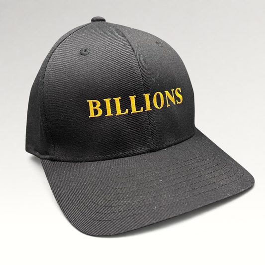 Raree Finds Billions TV show promotional black Yupoong Flexfit hat with gold embroidered logo on the front