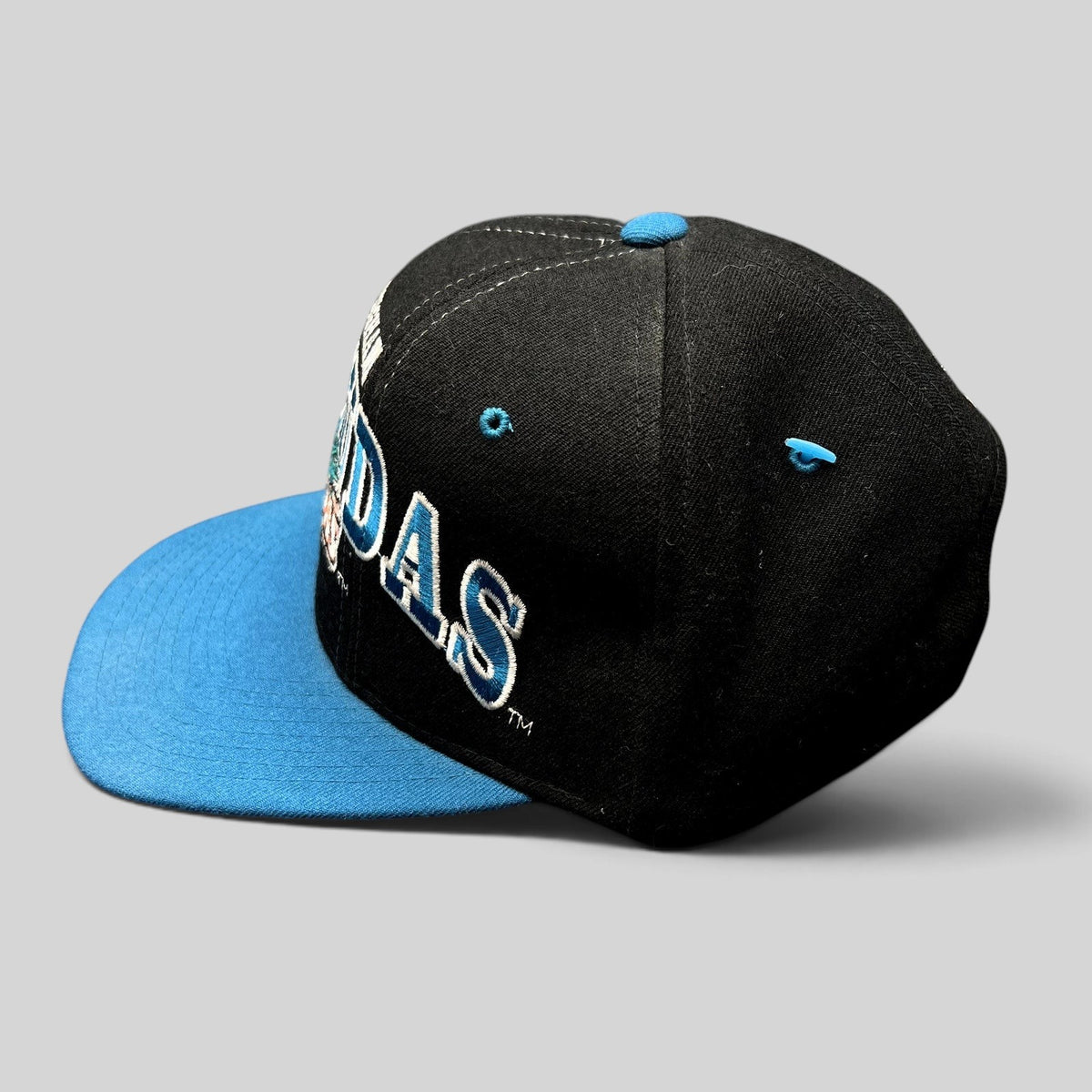 Raree Finds vintage 1995 Birmingham Barracudas CFL Starter snapback hat in black and teal wool with oversized embroidery