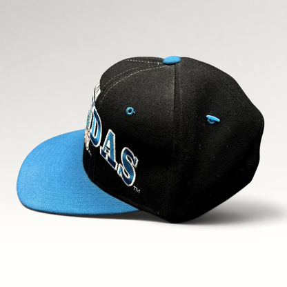 Raree Finds vintage 1995 Birmingham Barracudas CFL Starter snapback hat in black and teal wool with oversized embroidery.