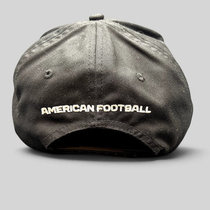 Raree Finds black snapback hat with American Football embroidered in white on the back of the six-panel cap