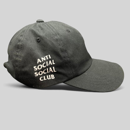 Raree Finds black cotton Anti Social Social Club strapback dad hat with white side logo embroidery