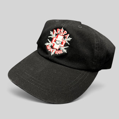 Raree Finds vintage black cotton ASPA Ski Patrol cap with embroidered cross logo and Since 1946 text