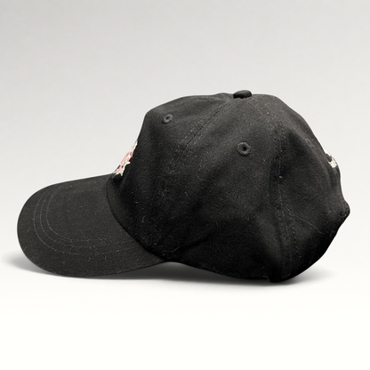 Raree Finds vintage black Ouray Sportswear ASPA Ski Patrol strapback hat with embroidered front and rear logo details.