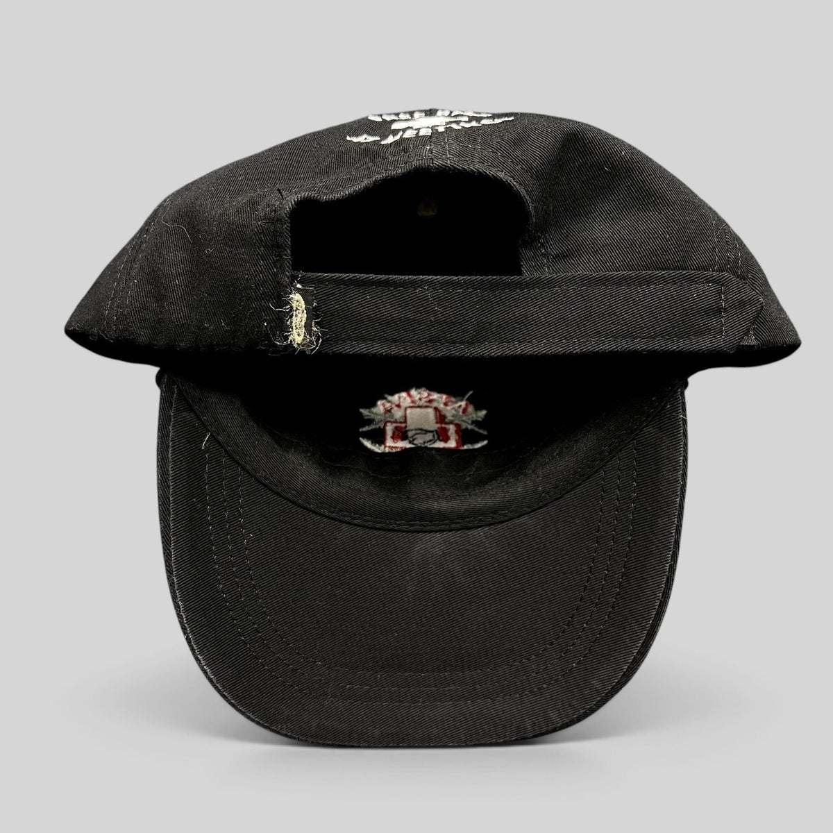 Raree Finds vintage black cotton ASPA Ski Patrol strapback hat with Free Beer At Meetings embroidery on the back