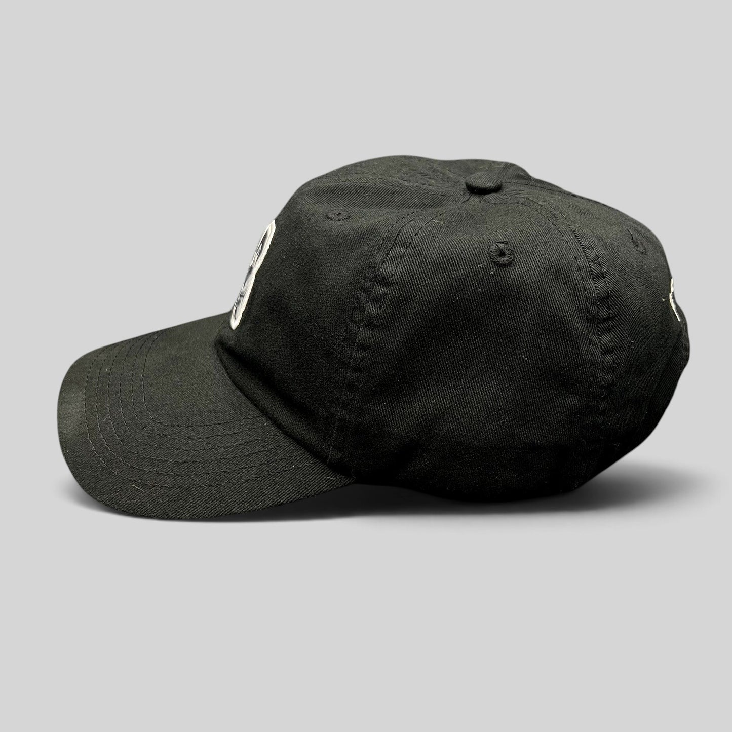 Raree Finds black Notorious B.I.G. Ready To Die strapback hat with front graphic patch and side profile view
