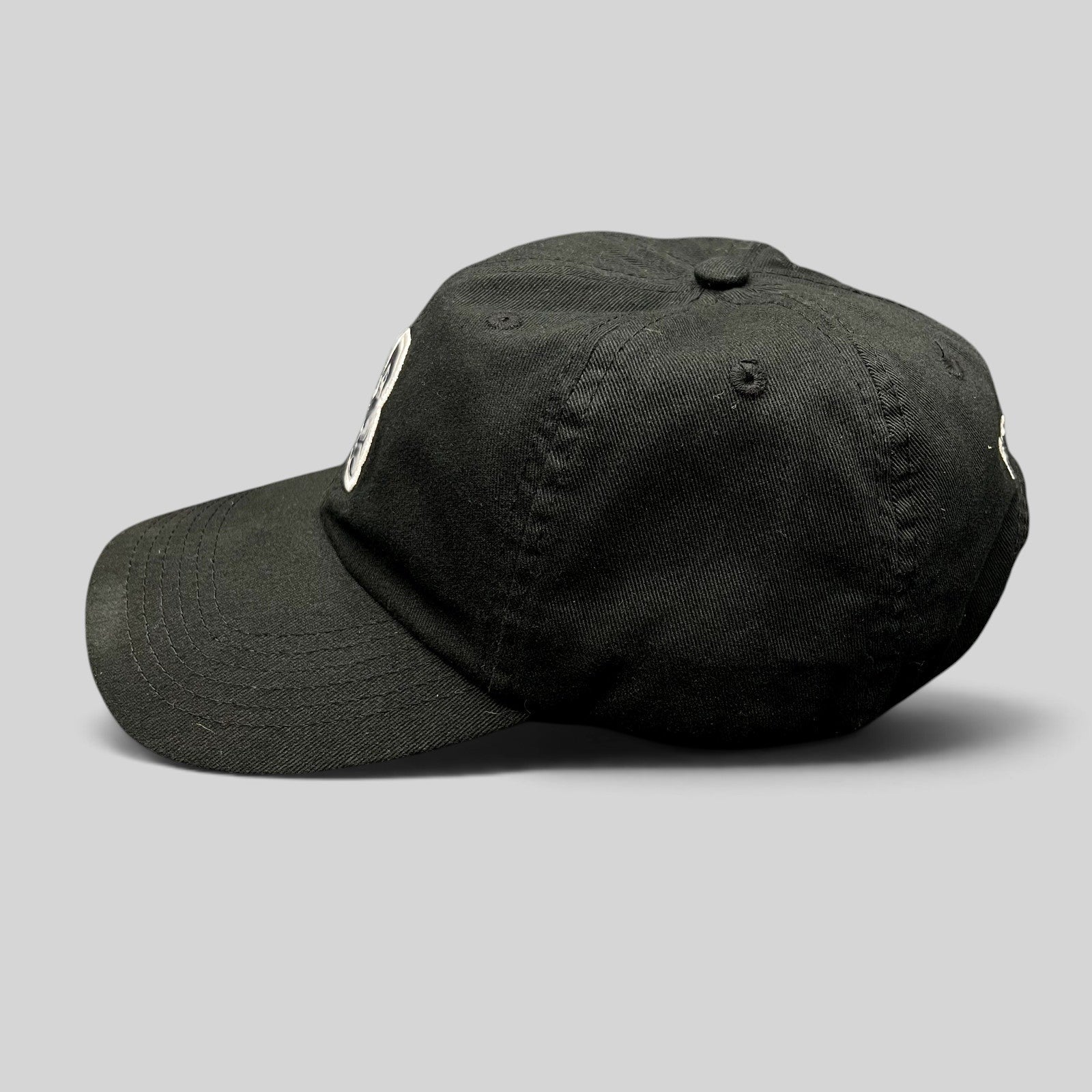 Raree Finds black Notorious B.I.G. Ready To Die strapback hat with front graphic patch and side profile view