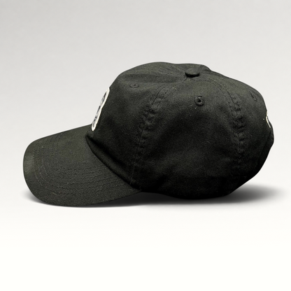 Raree Finds black Notorious B.I.G. Ready To Die strapback hat with front graphic patch and side profile view