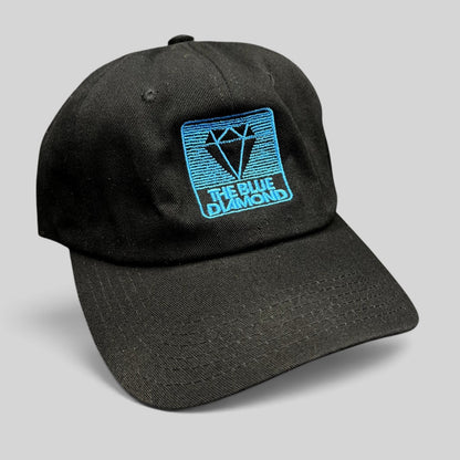 Raree Finds black cotton strapback hat with a blue embroidered The Blue Diamond logo on the front