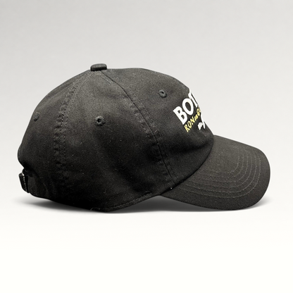 Raree Finds black cotton strapback hat with Botran Ron de Guatemala No. 18 embroidery on the front