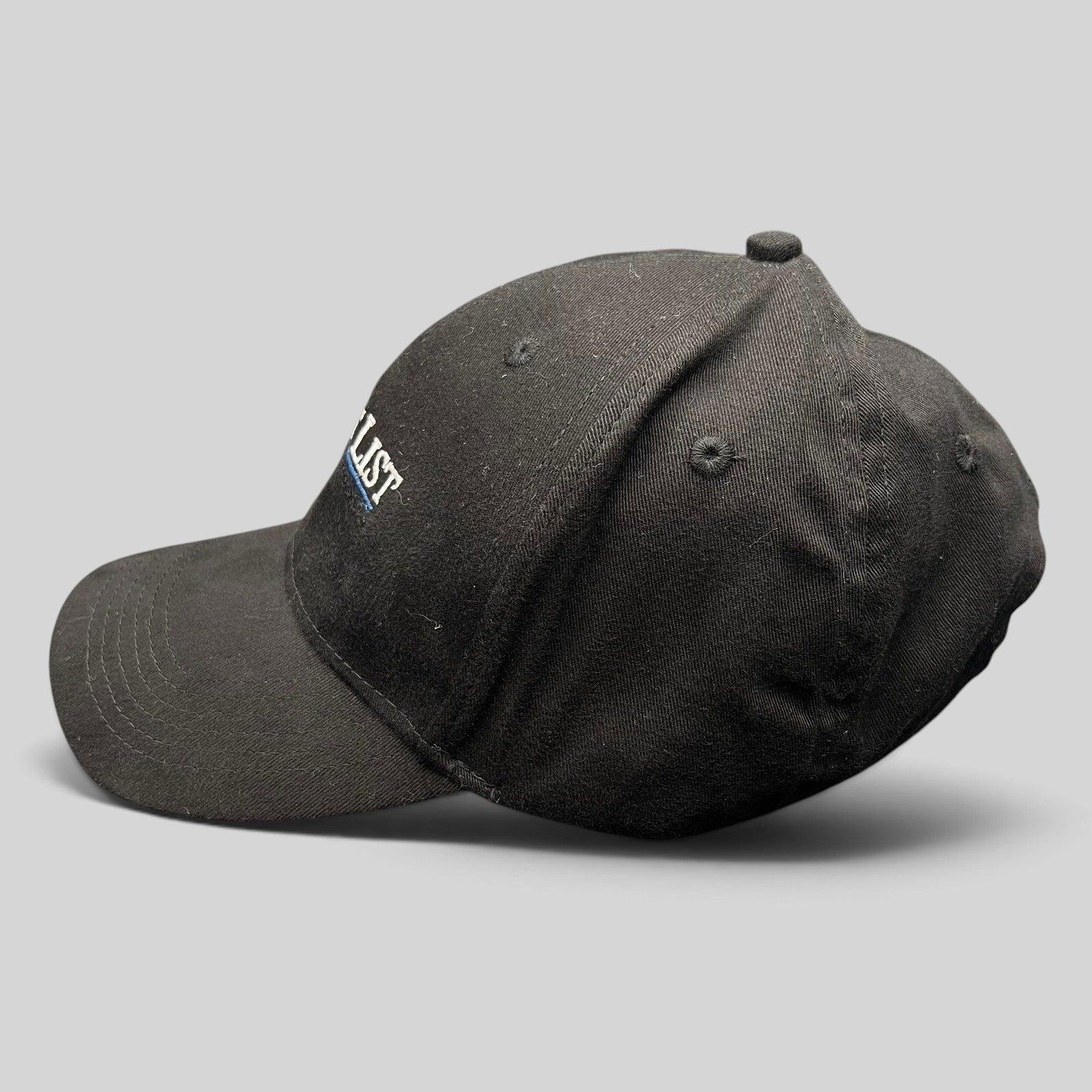 Raree Finds black cotton strapback hat from The Bucket List film with white and blue embroidered logo