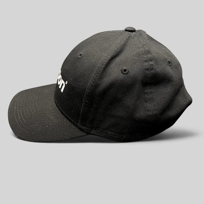 Raree Finds black cotton New Era 9FORTY strapback hat with white Carbon 3D printing logo and curved brim