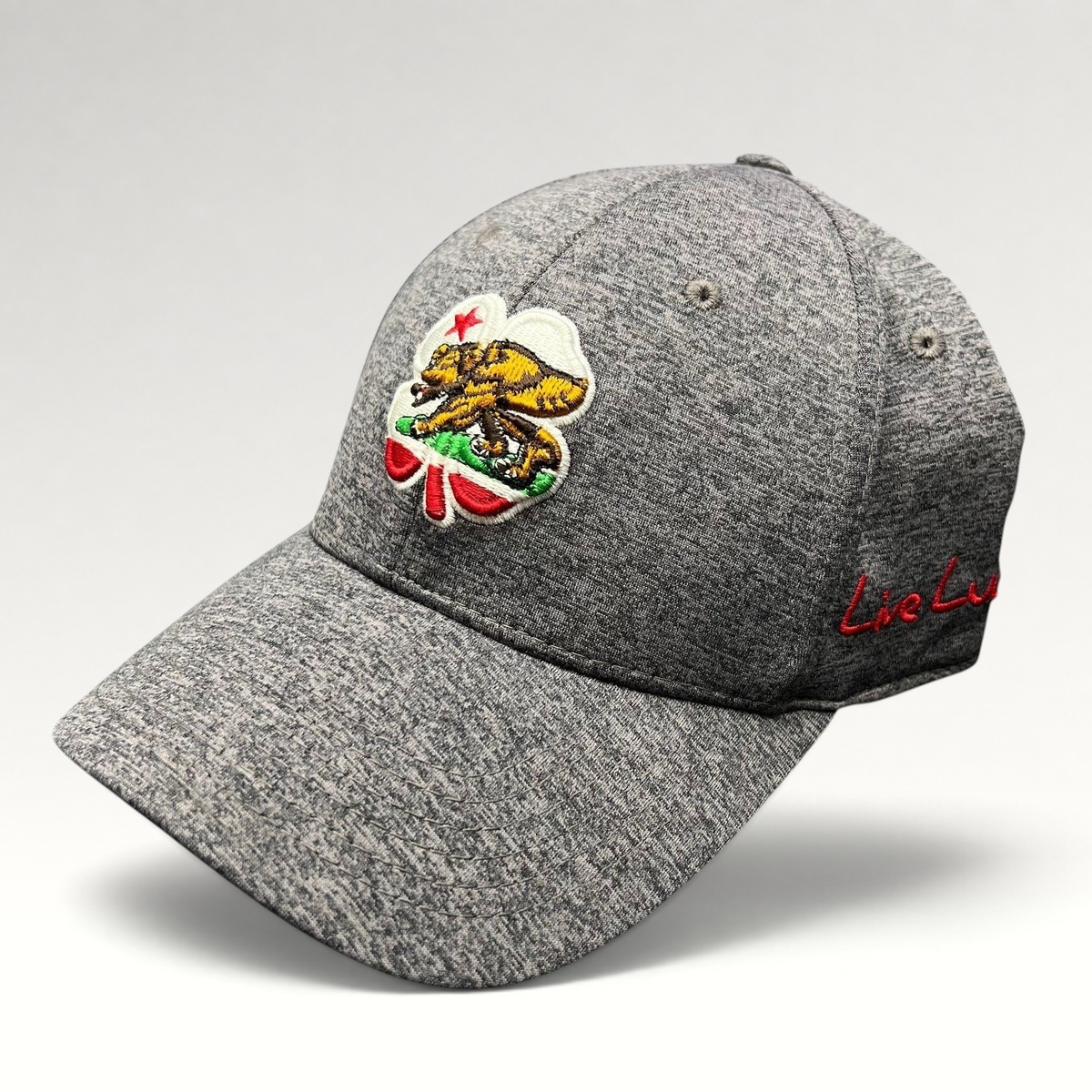 Raree Finds Black Clover heather gray performance golf cap with California bear and clover logo embroidery