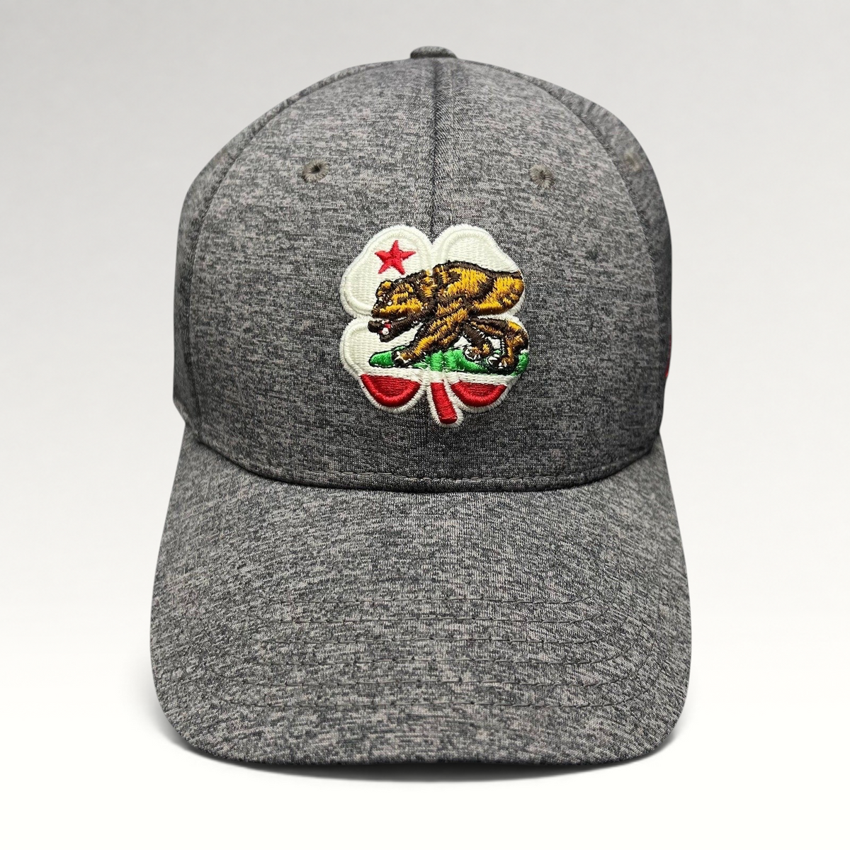 Raree Finds Black Clover heather gray performance golf cap with embroidered California bear clover logo