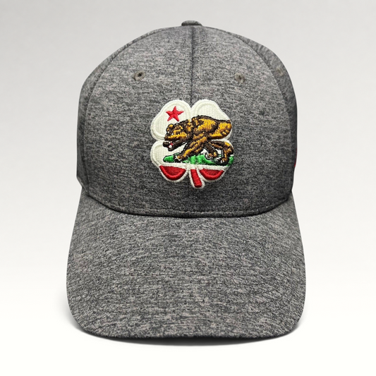 Raree Finds Black Clover heather gray performance golf cap with embroidered California bear clover logo