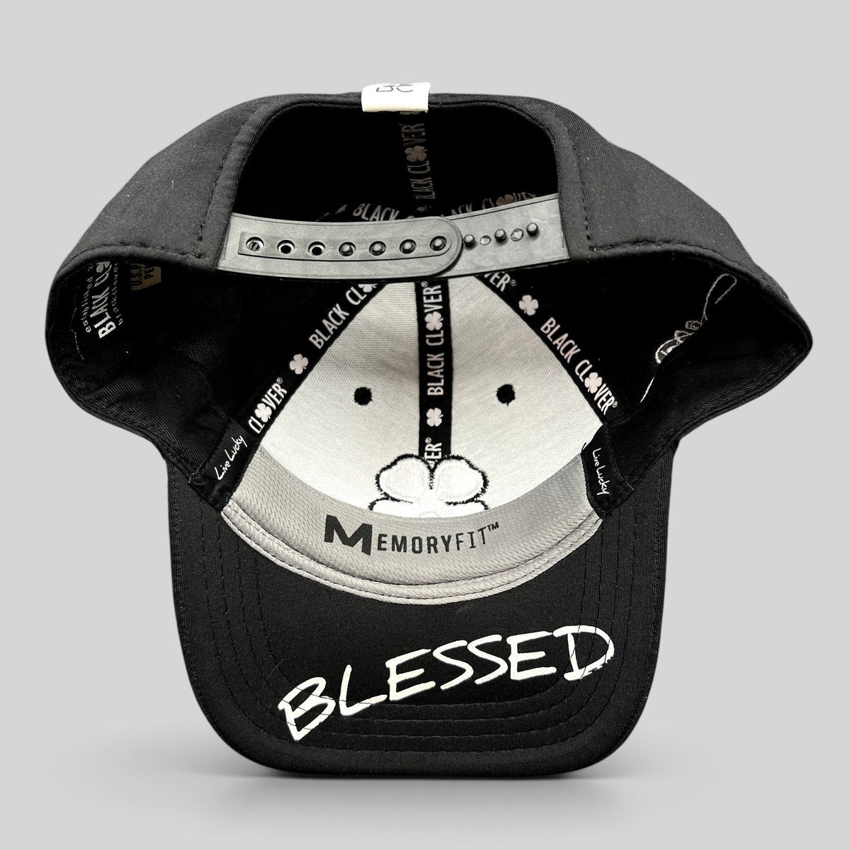 Raree Finds Black Clover Tony Robbins Blessed 2024 snapback hat interior view with MemoryFit sweatband and branding