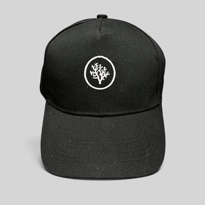Raree Finds black Coral Gardeners strapback cap with white embroidered coral logo on the front