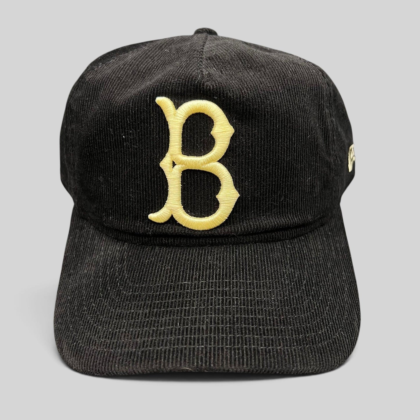 Raree Finds black corduroy New Era 9TWENTY Brooklyn Dodgers snapback hat with cream embroidered B logo
