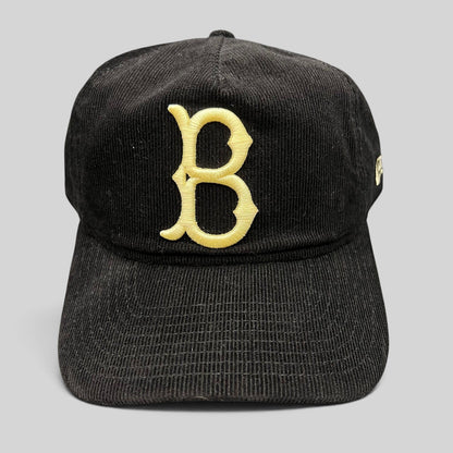 Raree Finds black corduroy New Era 9TWENTY Brooklyn Dodgers snapback hat with cream embroidered B logo