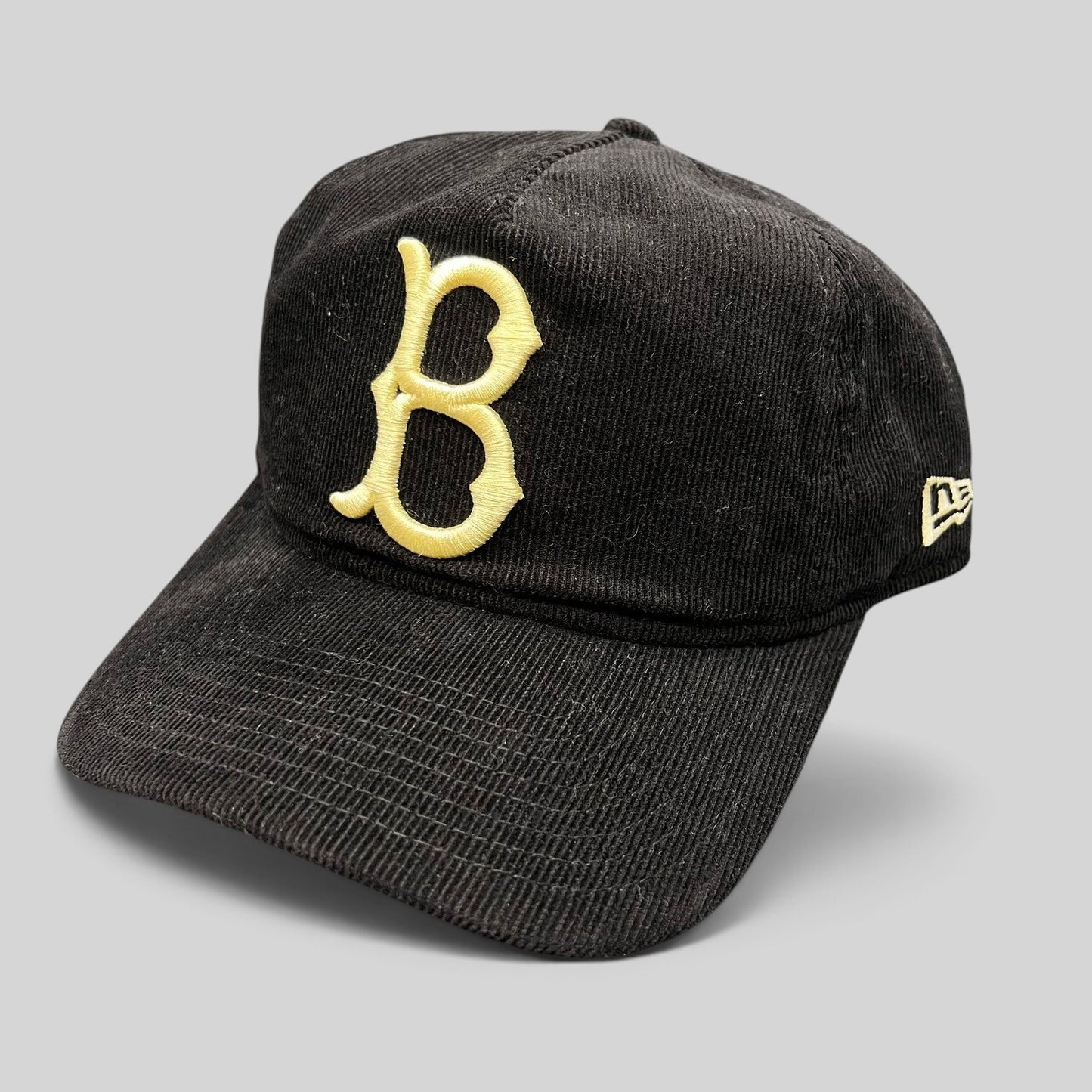 Raree Finds black corduroy New Era 9TWENTY Brooklyn Dodgers snapback hat with cream embroidered B logo