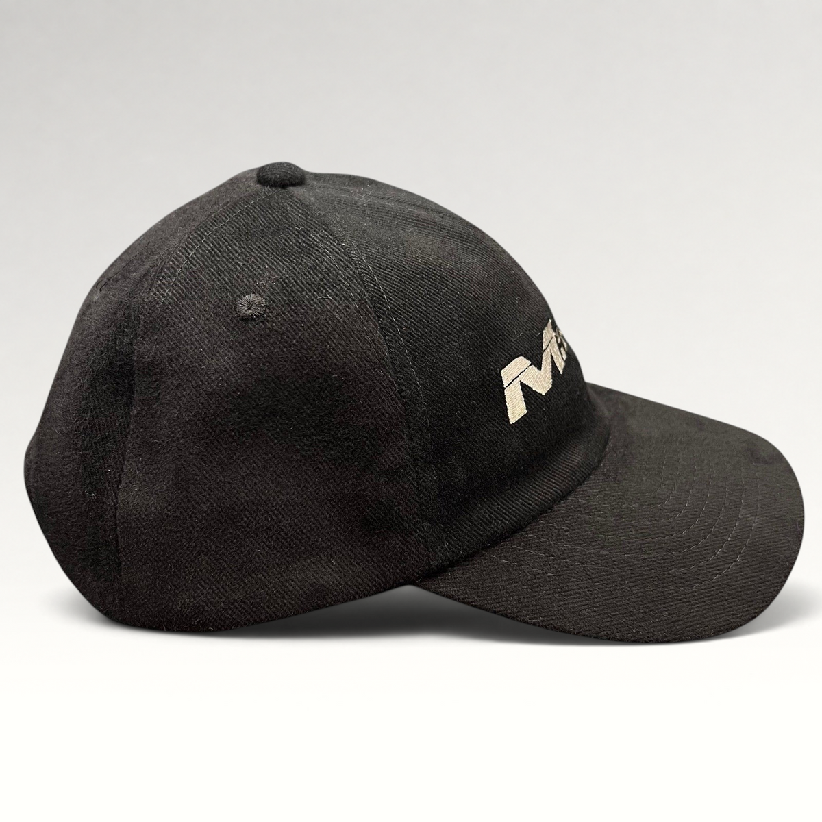 Raree Finds vintage black corduroy snapback hat featuring embroidered M:I-2 movie logo from the year 2000