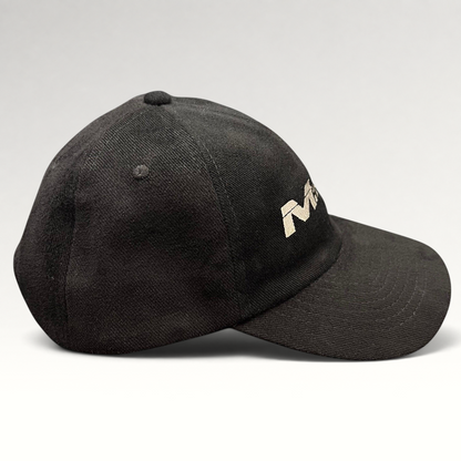 Raree Finds vintage black corduroy snapback hat featuring embroidered M:I-2 movie logo from the year 2000