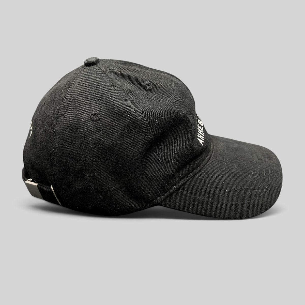 Raree Finds black cotton Anine Bing Sport strapback dad cap with embroidered logo and adjustable metal buckle