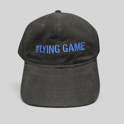 Raree Finds black cotton strapback hat with blue The Lying Game embroidery, 2010 TV pilot crew promotional cap.