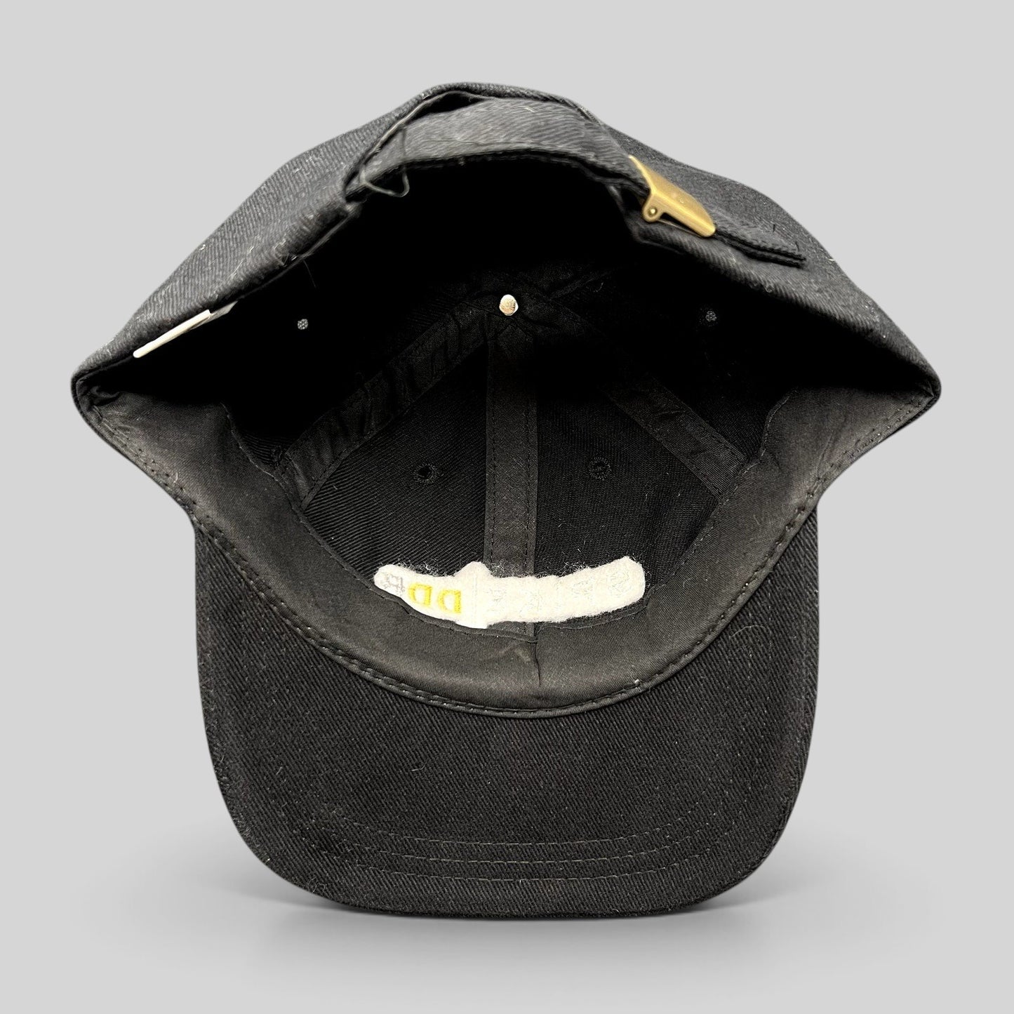 Raree Finds vintage black brushed cotton Spike DDB strapback hat with adjustable brass buckle closure