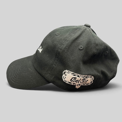 Raree Finds black cotton strapback hat by Farewell Headwear featuring white Beverly Glen Deli and Bel-Air embroidery