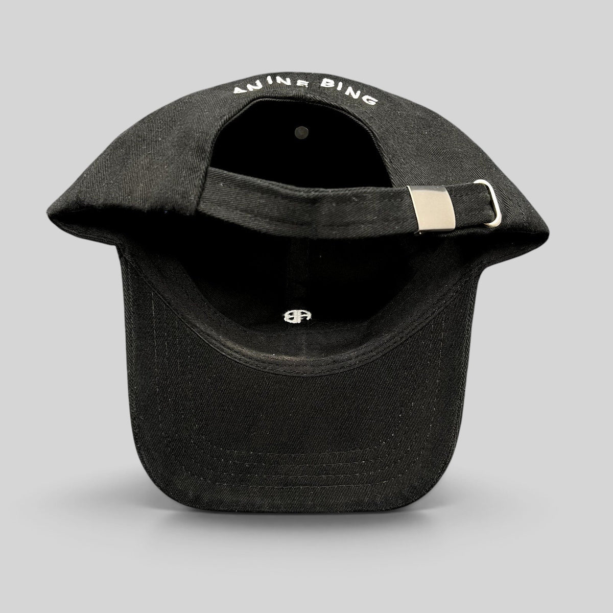 Raree Finds black cotton Anine Bing Sport strapback hat with adjustable metal buckle and rear logo embroidery